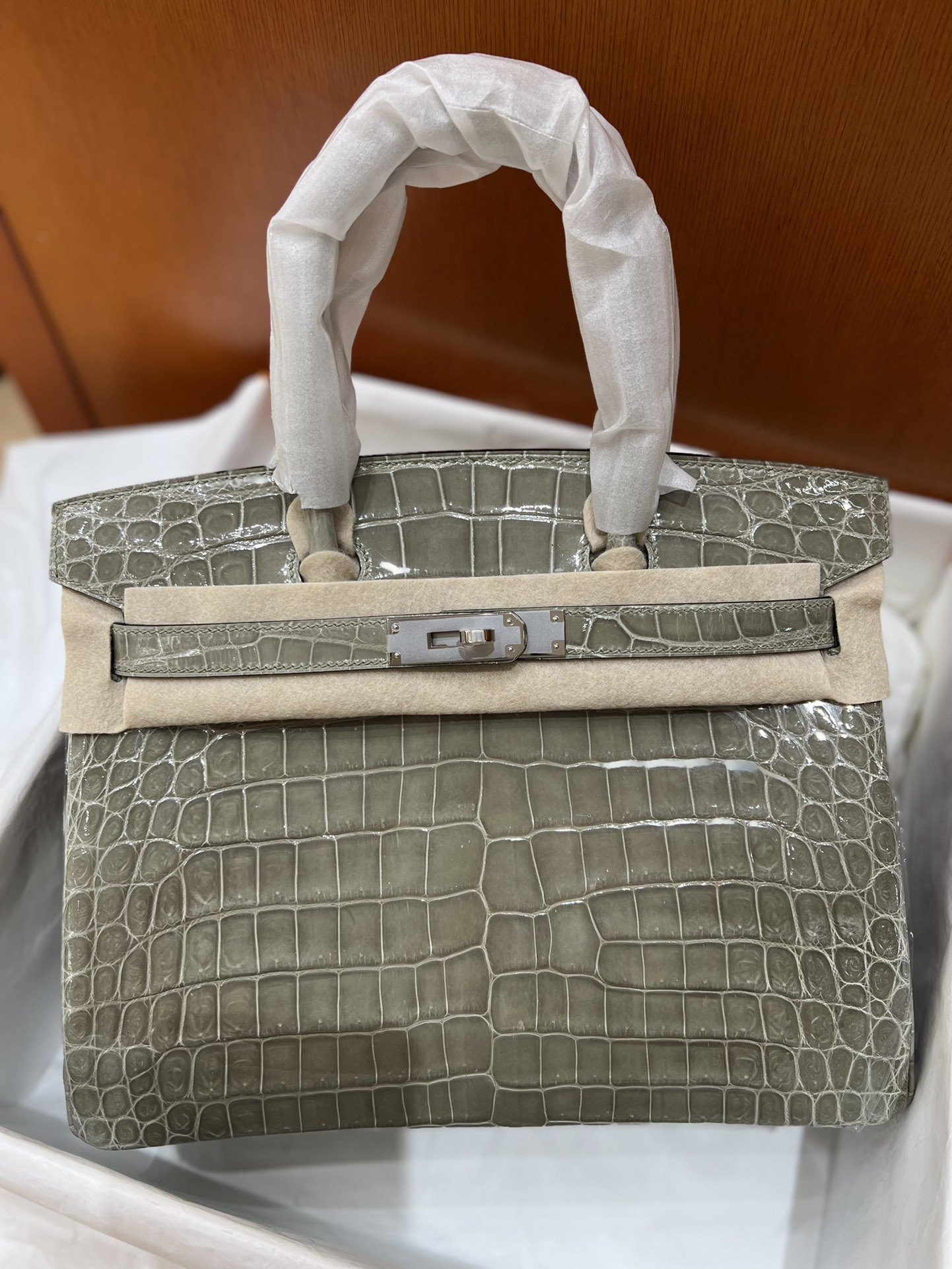 Hermes Birkin 30CM Handmade Bag In Grey Crocodile Niloticus Shiny Skin